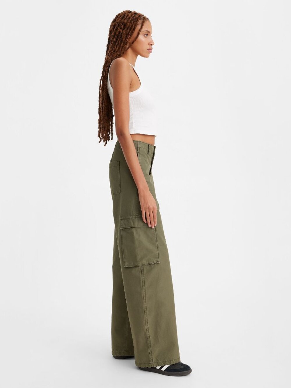 Levi's Baggy Cargo Wide Leg Khaki Pants Jeans Denim Pockets Utility Mid Rise